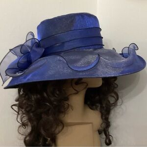 Elegant Blue Women's Hat church wedding tea party Kentucky Derby